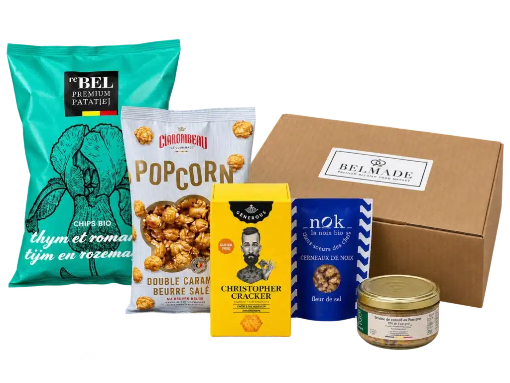 Coffret gourmand belge L’Essentiel avec sélection de produits artisanaux belges