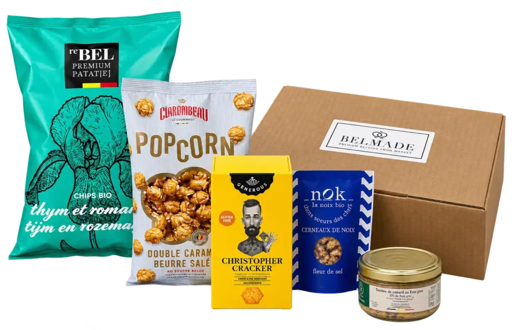 Coffret gourmand belge L’Essentiel avec sélection de produits artisanaux belges